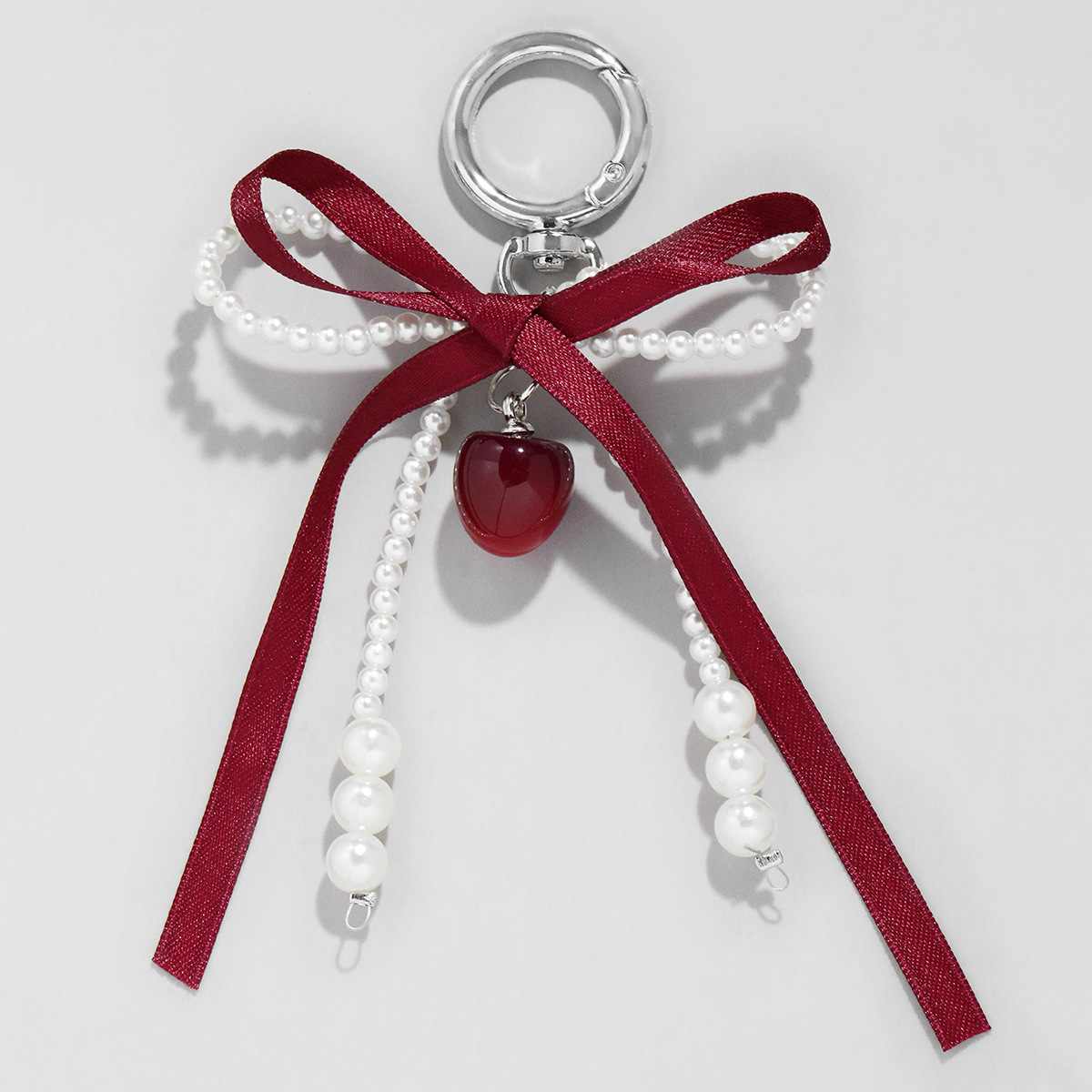 Luxury Bags White - Wine Red Ribbon Cherry Pendants Keychain