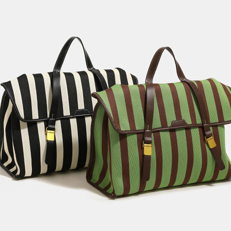 Luxury Bags White - Multi-use Briefcase Denim Canvas Striped Backpack