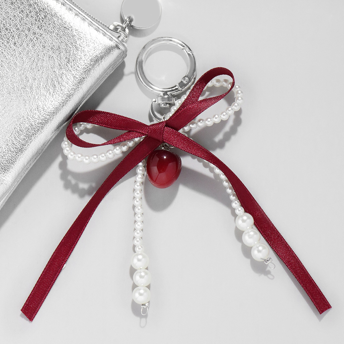 Wine Red Ribbon Cherry Pendant - Luxury Bags White recension och pris
